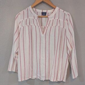 Splendid Red & White Striped V-Neck Blouse | Small